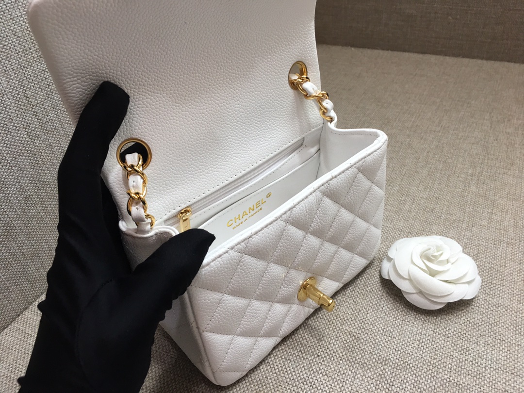 Mini Classic Flap Caviar Bag A01115 White/Gold